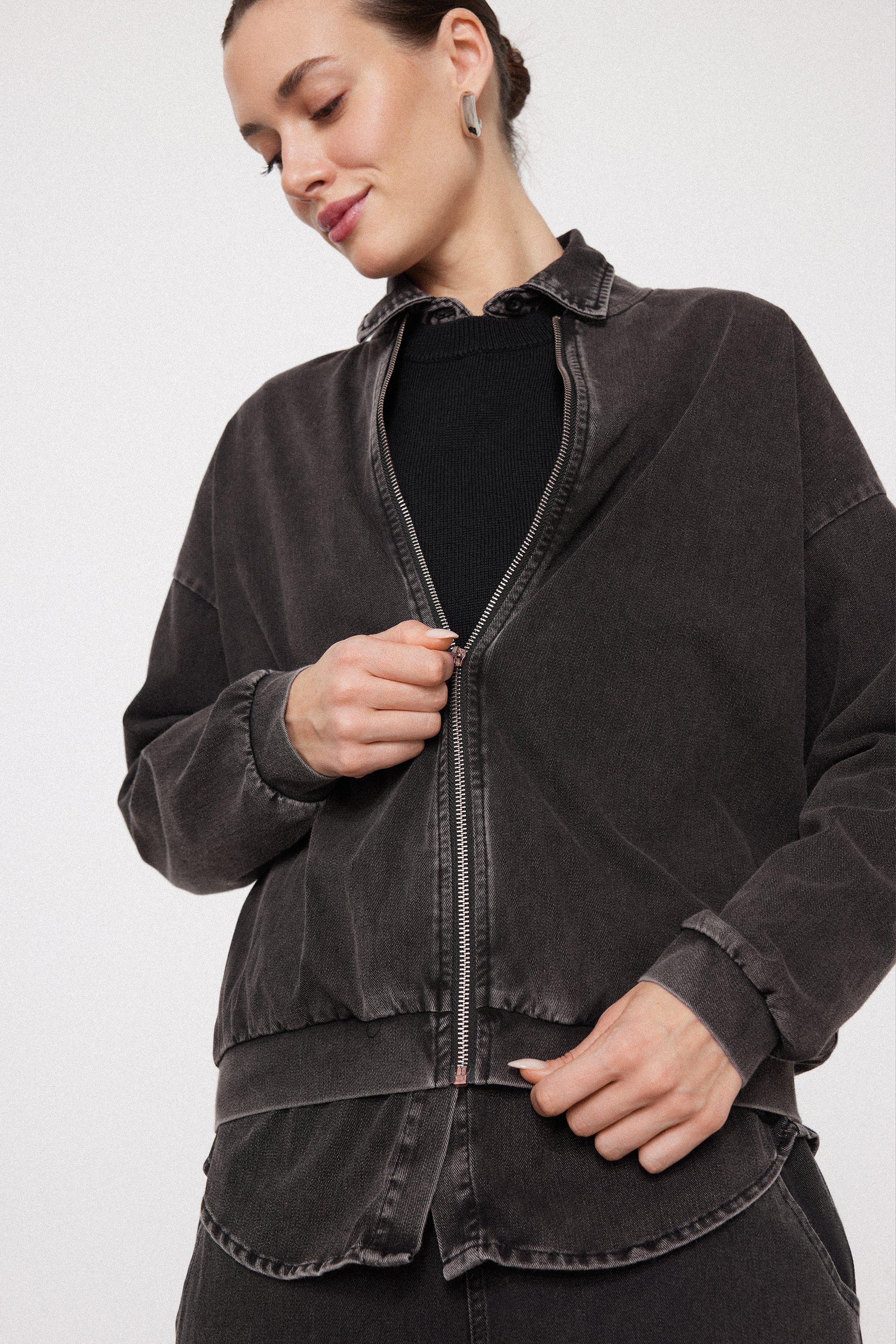 Stretch Denim Bomber Jacket