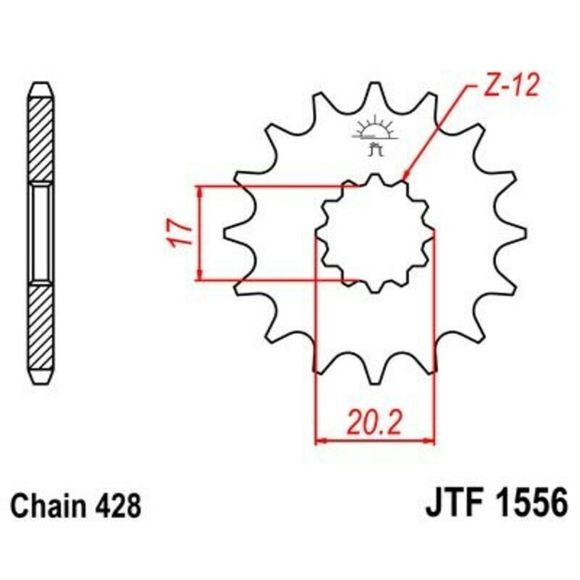 JT. Transmission Output Sprocket, standard steel 1556 - 428, 12 teethRef: Jtc01880A / 1077279001