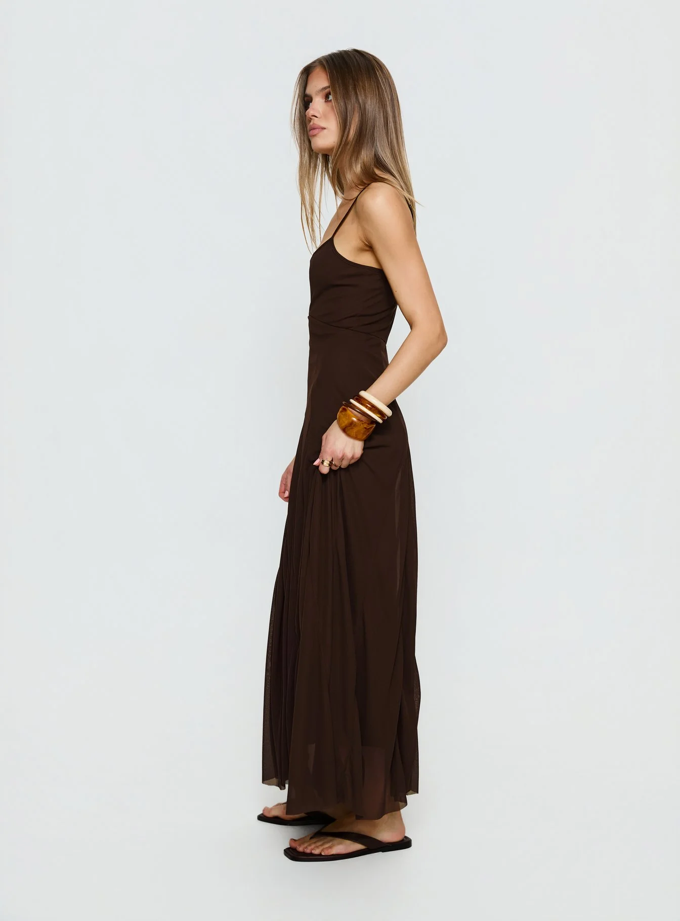 Janeira Pleat Maxi Dress Chocolate