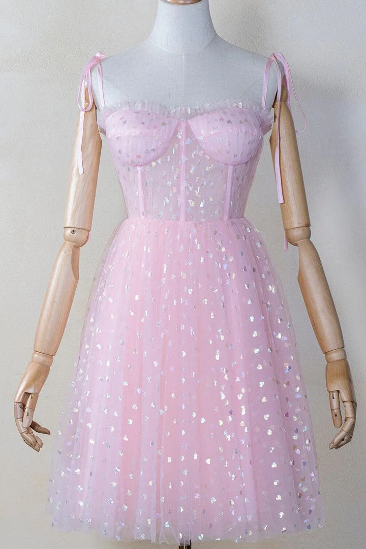 Pink Coset Short Dress with Puffy Sleeves