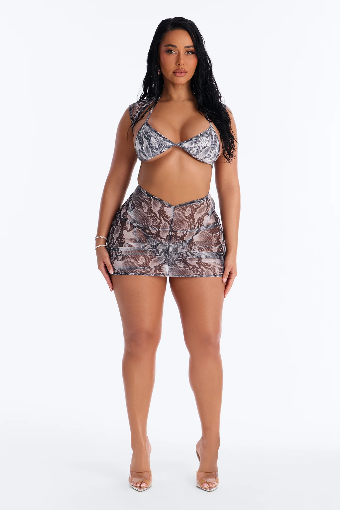 Mojitos And Summer Heat Snake Deep V-Neck Swim Cover Up Mini Dress - Black/White