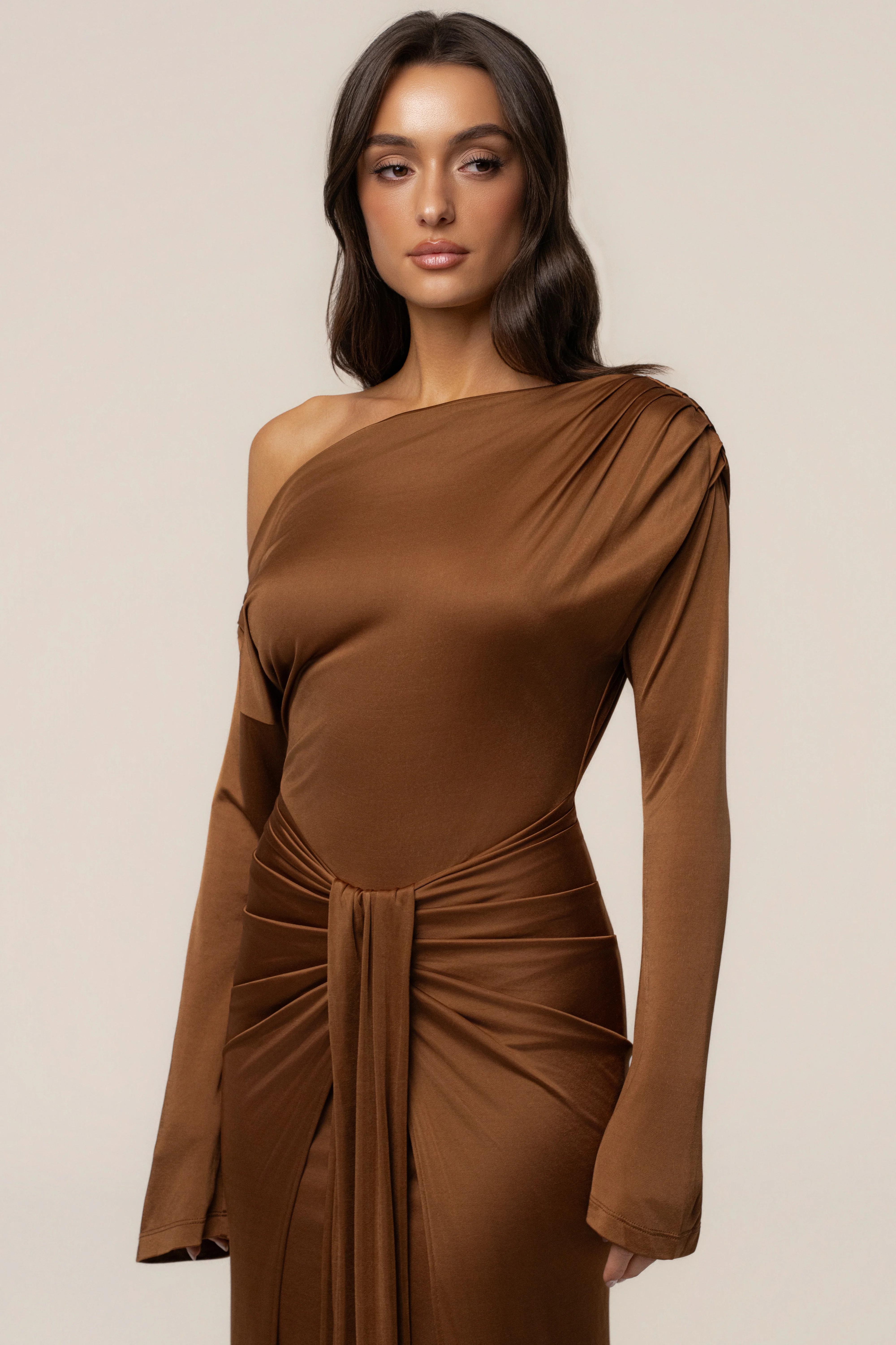 Tan Draped Perfection Maxi Dress