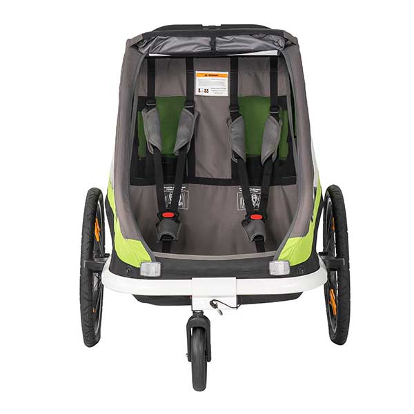 Hamax Traveller Bike Trailer for 2 Kids, incl. drawbar and buggy wheel - green/grey