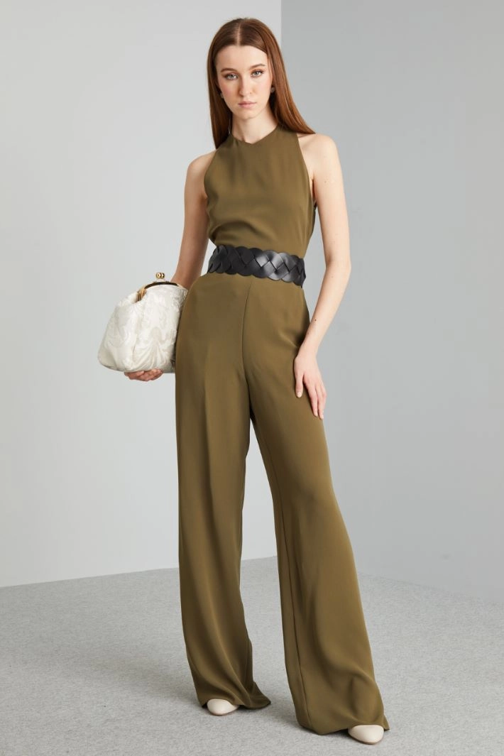 Belted cady jumpsuit - OLIVE GREEN