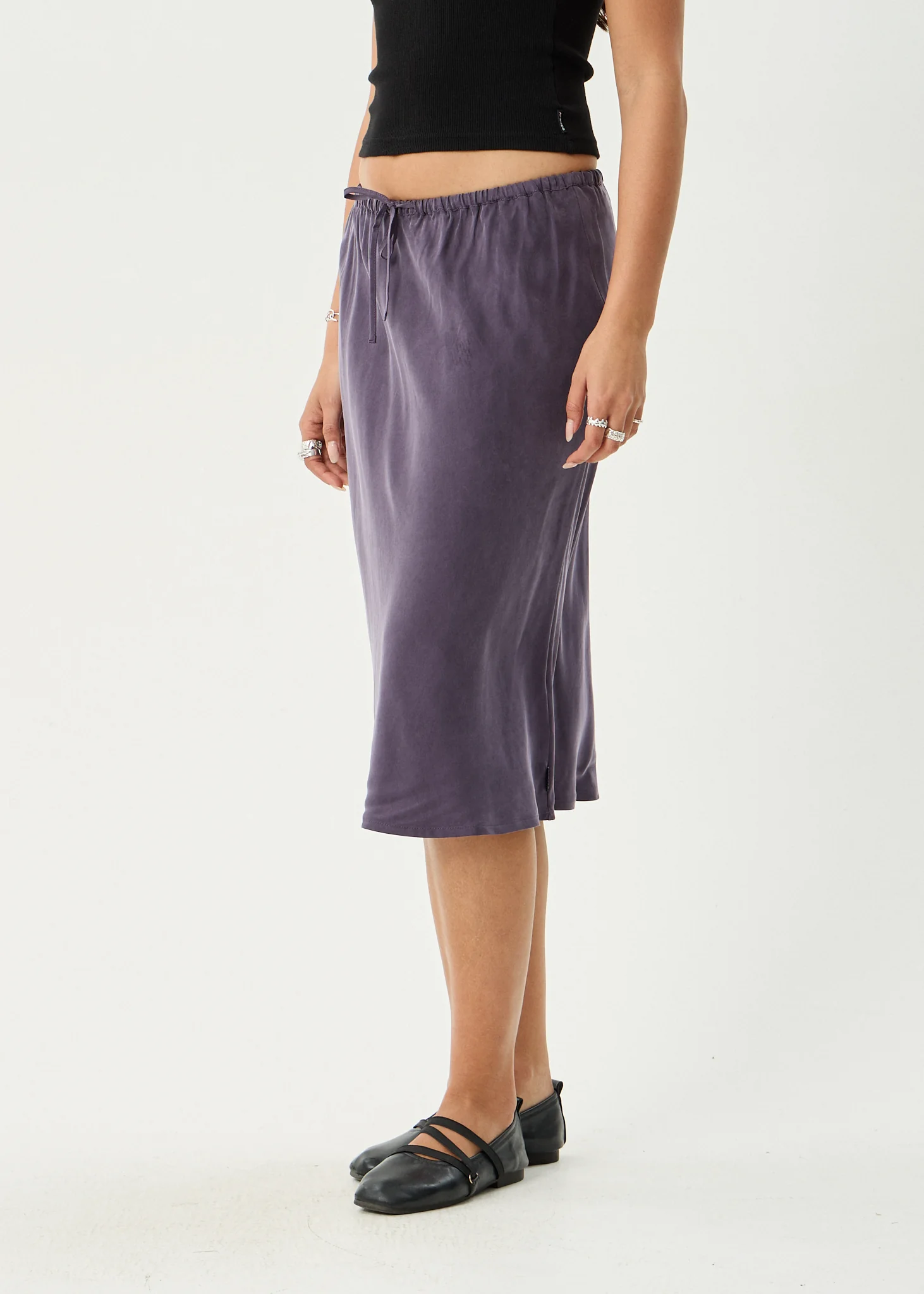 AFENDS Womens Giselle - Cupro Midi Skirt - Aubergine
