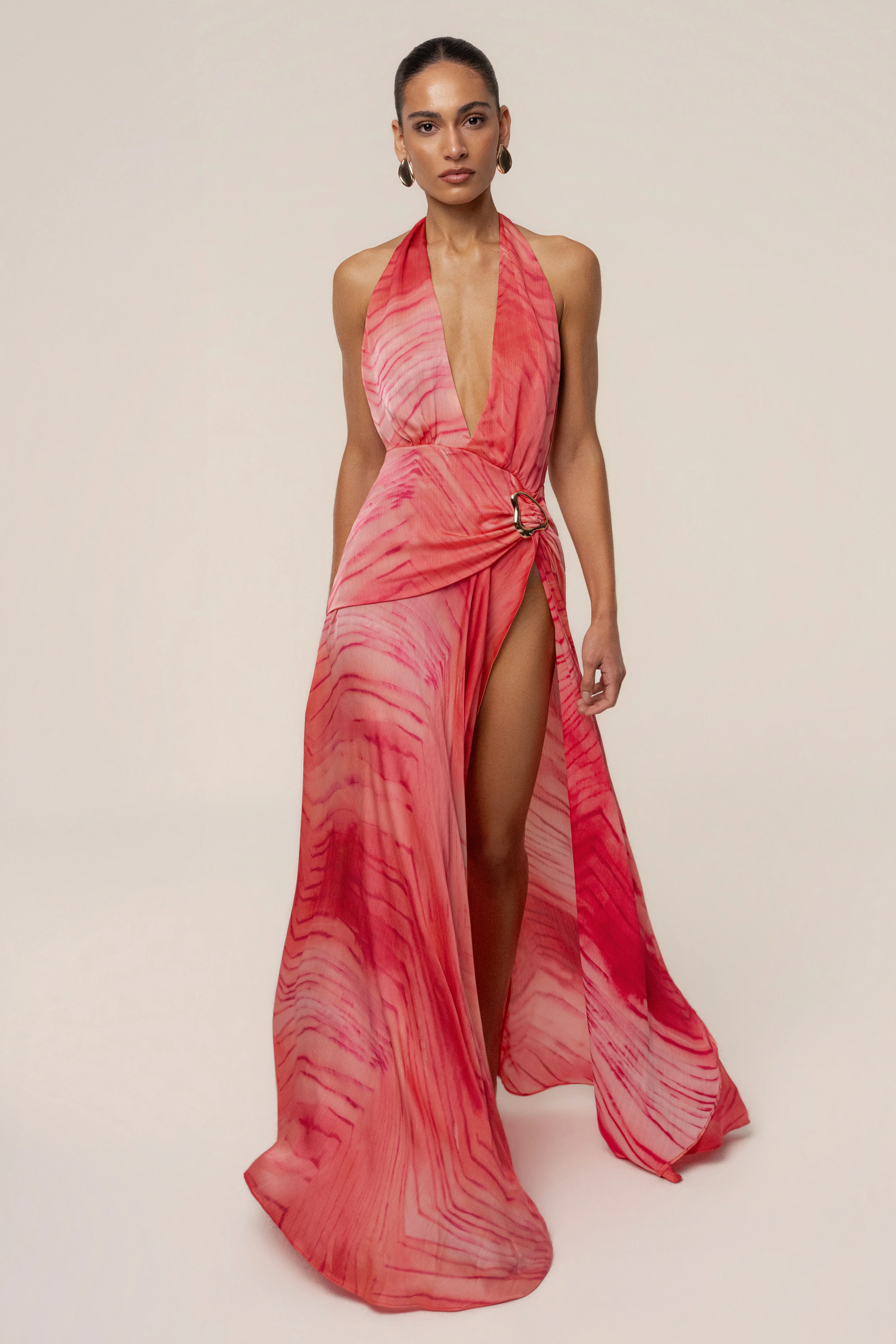 Coral Red Vacation State Maxi Dress