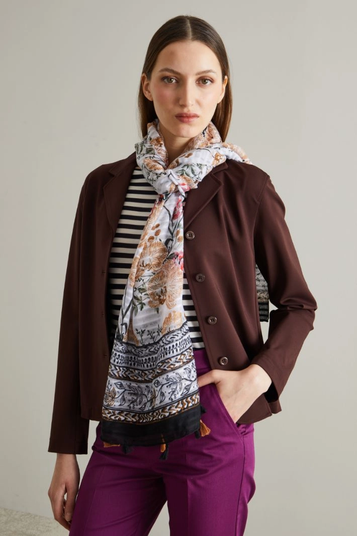 Floral print scarf - CREAM BLACK