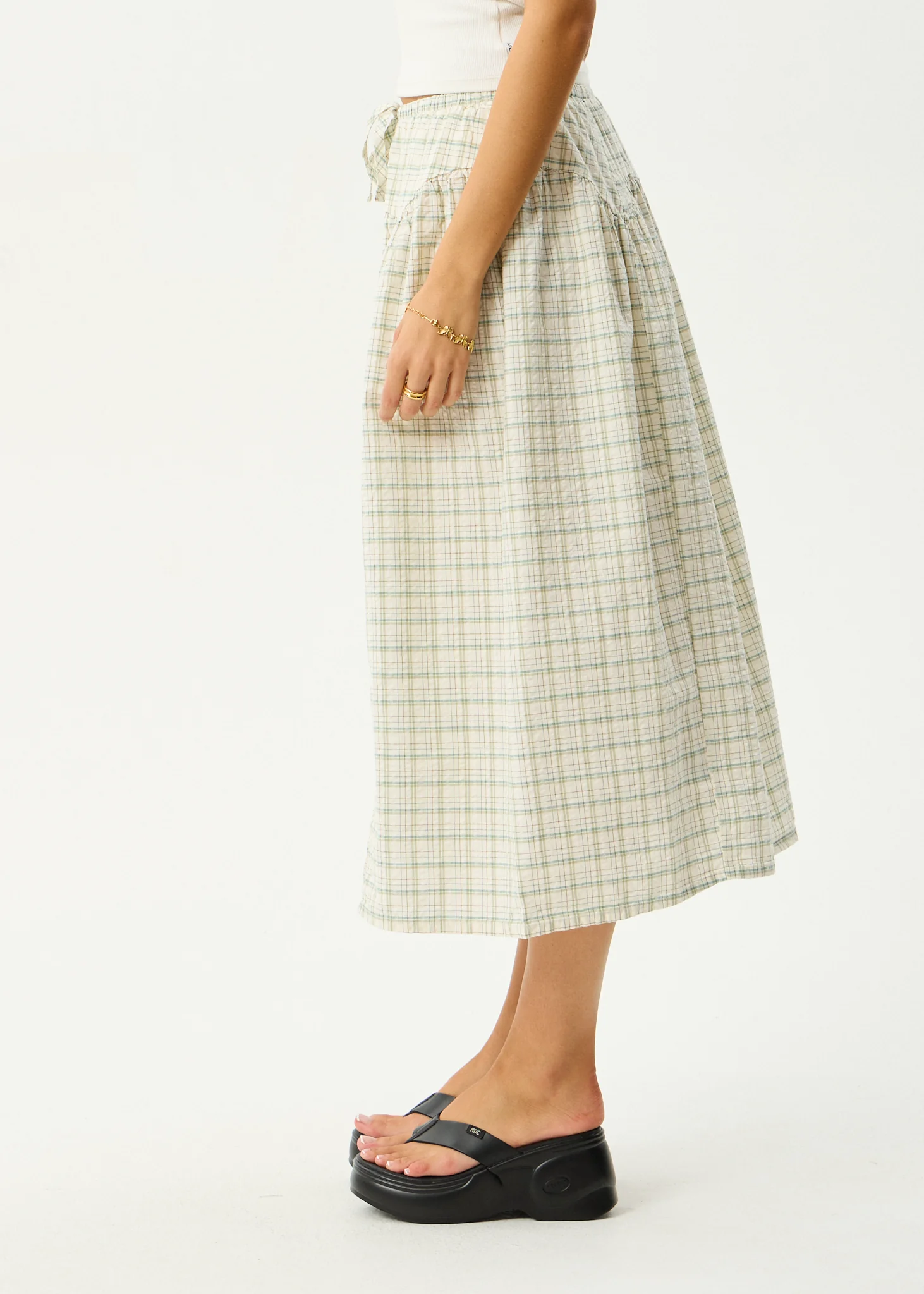 AFENDS Womens Legacy - Seersucker Check Midi Skirt - Boa Check