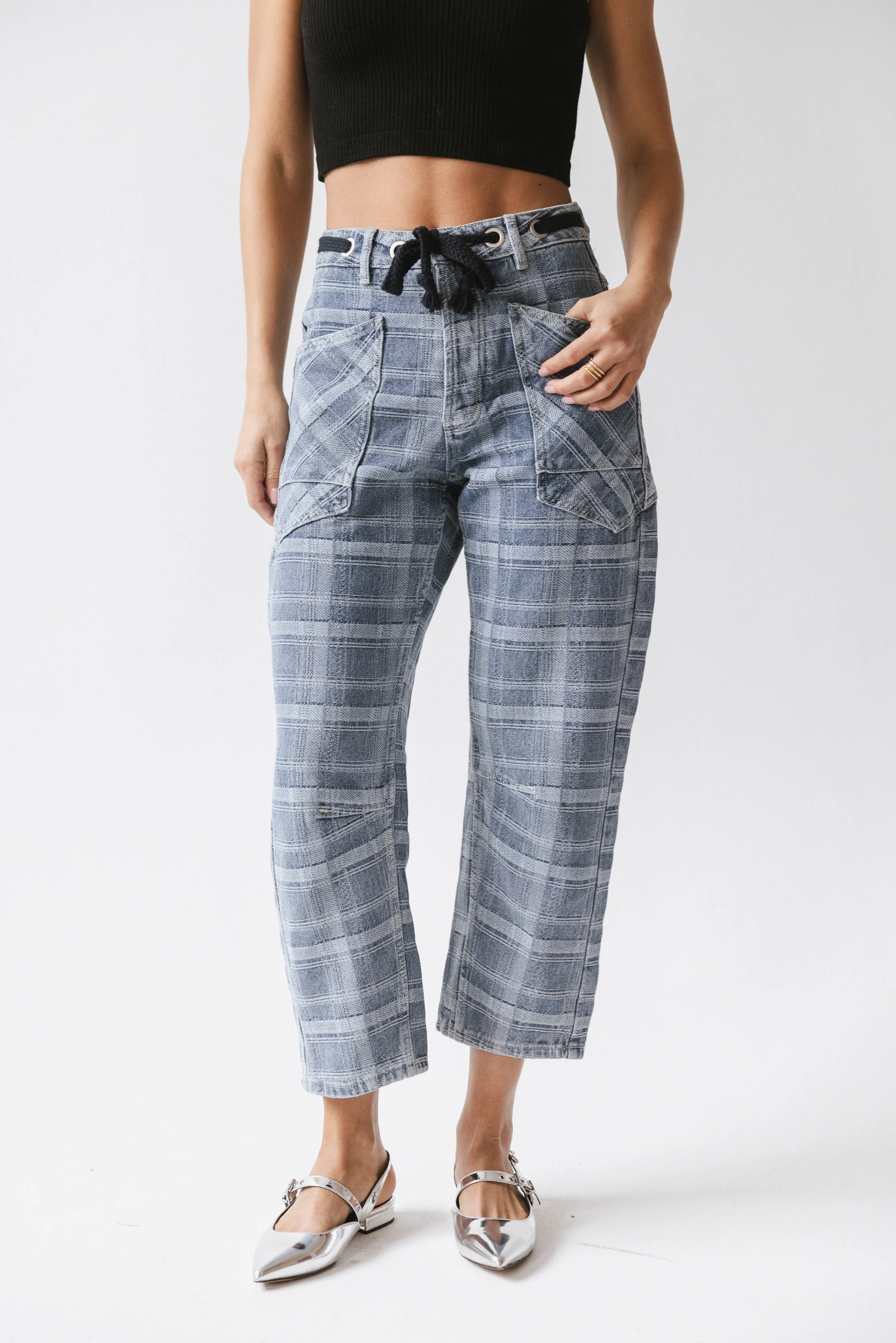 Judy Plaid Barrel Jeans