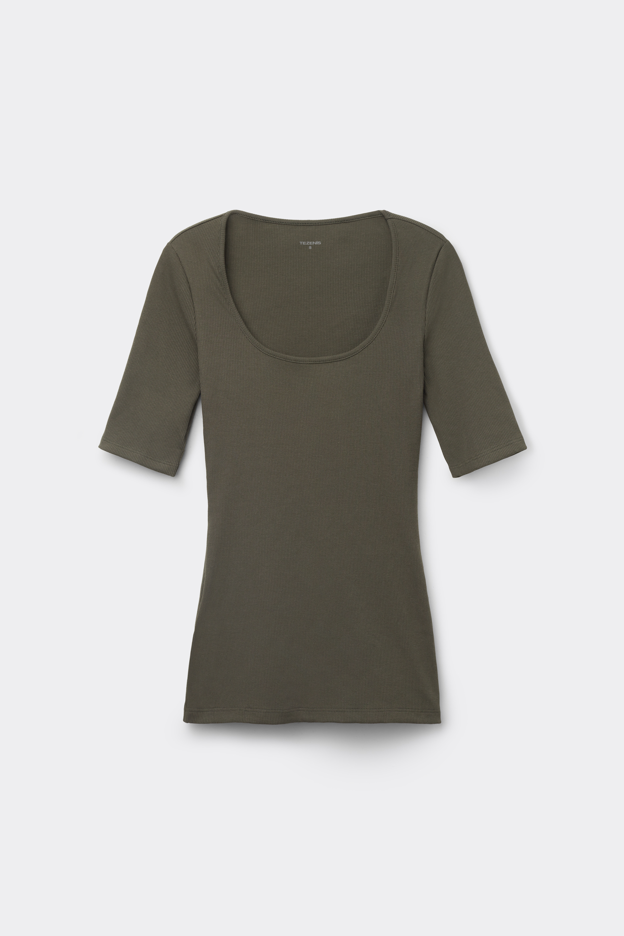 Short Sleeved Square Neck Ribbed Cotton T-shirt