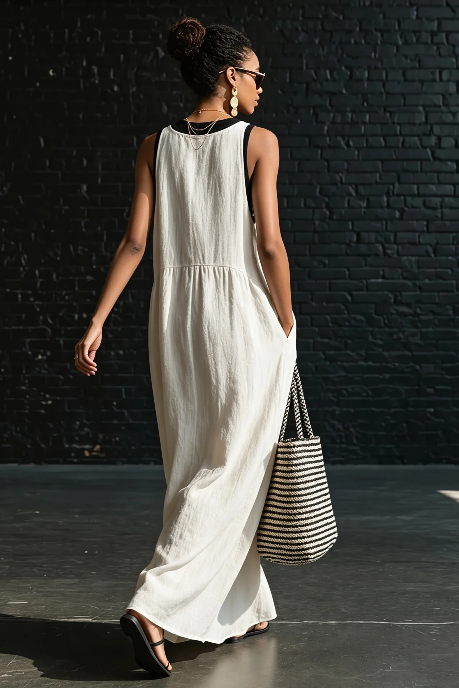 Sleeveless V Neck Elegant Beach Vacation Maxi Dress
