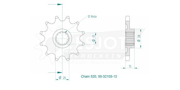 Esjot 12 tooth gearbox output pinionTM RACING 85 MX 85 JUNIOR 16/19 - 2020 - 2021Ref: Esjo00135A / 12122394