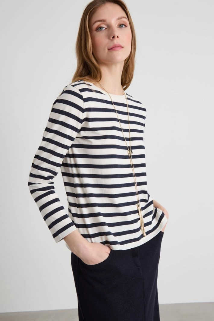 Striped crew neck T-shirt - BLUE CREAM