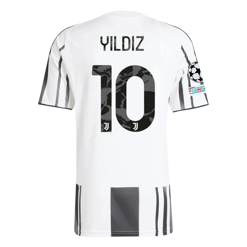 Juventus Yildiz  Home Jersey w/ Champions League Patches 25/26 (White/Black/Pink)