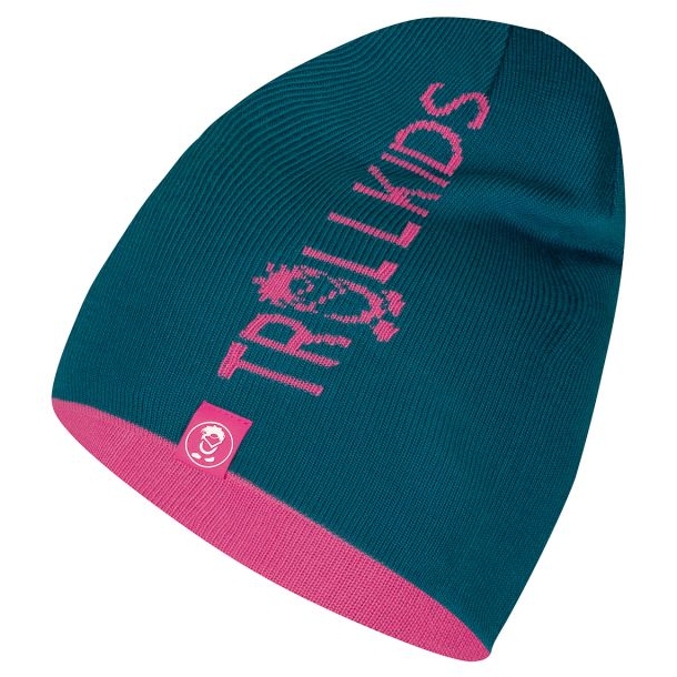 Trollkids Troll Long Beanie Kids - Light Magenta/Dark Marine