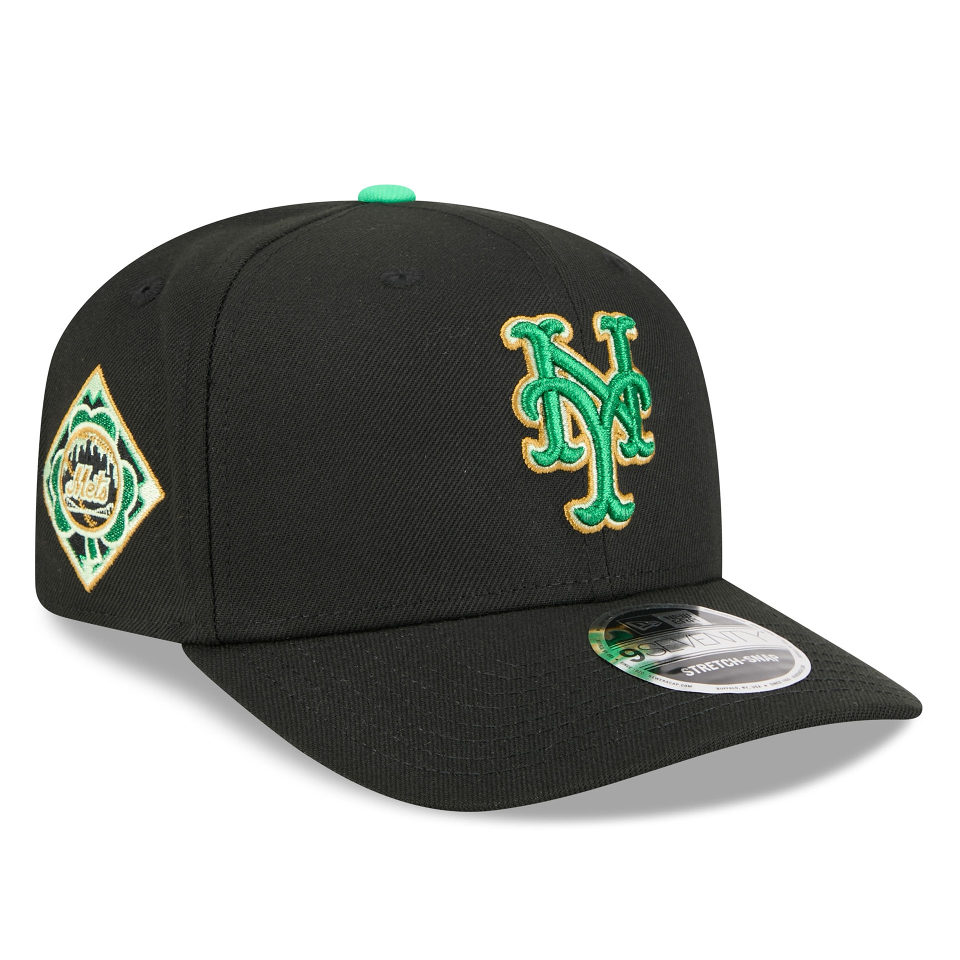New York Mets 2026 St. Patrick's Day 9SEVENTY Stretch-Snap MLB Cap Black