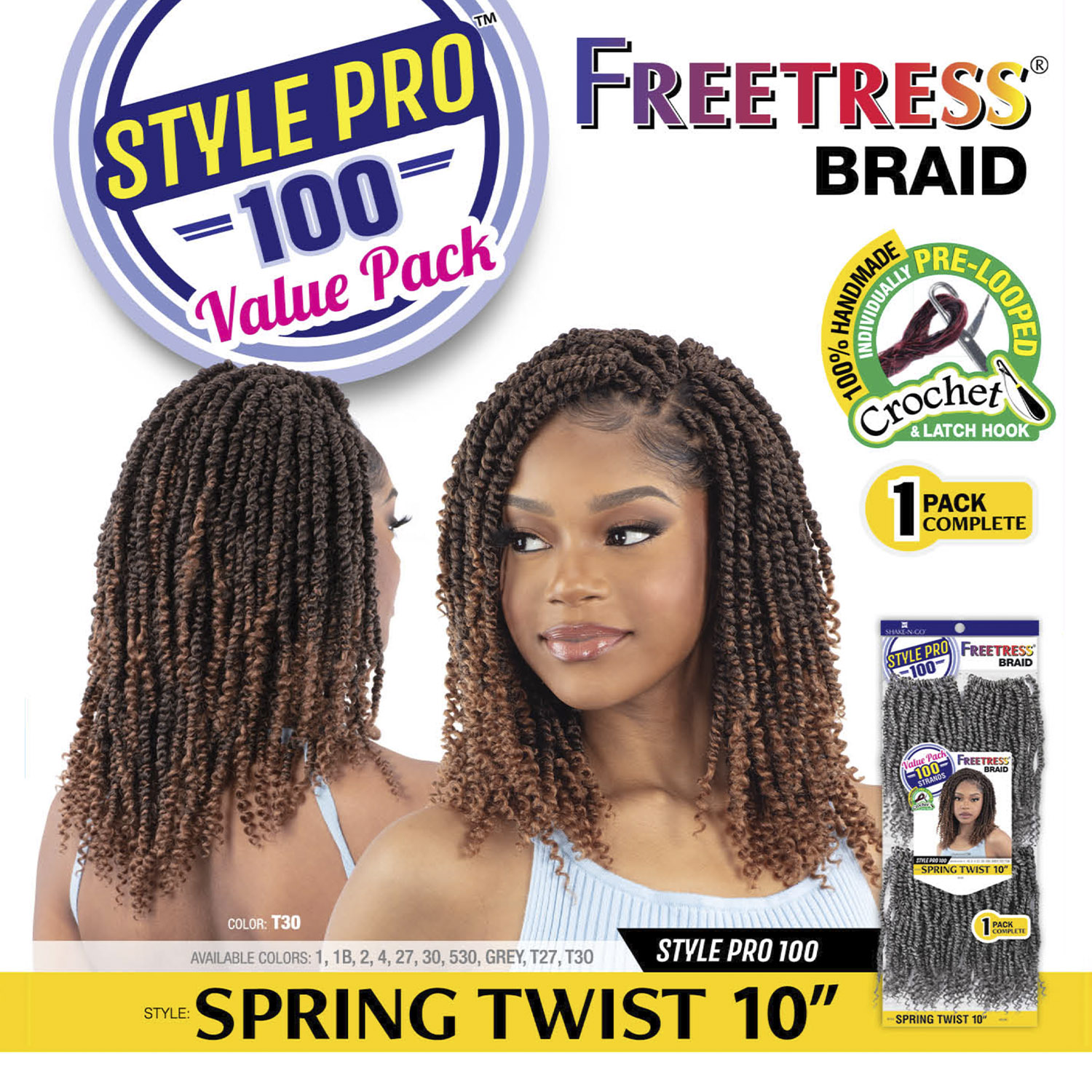 FreeTress Crochet Braids Style Pro 100 Spring Twist 10