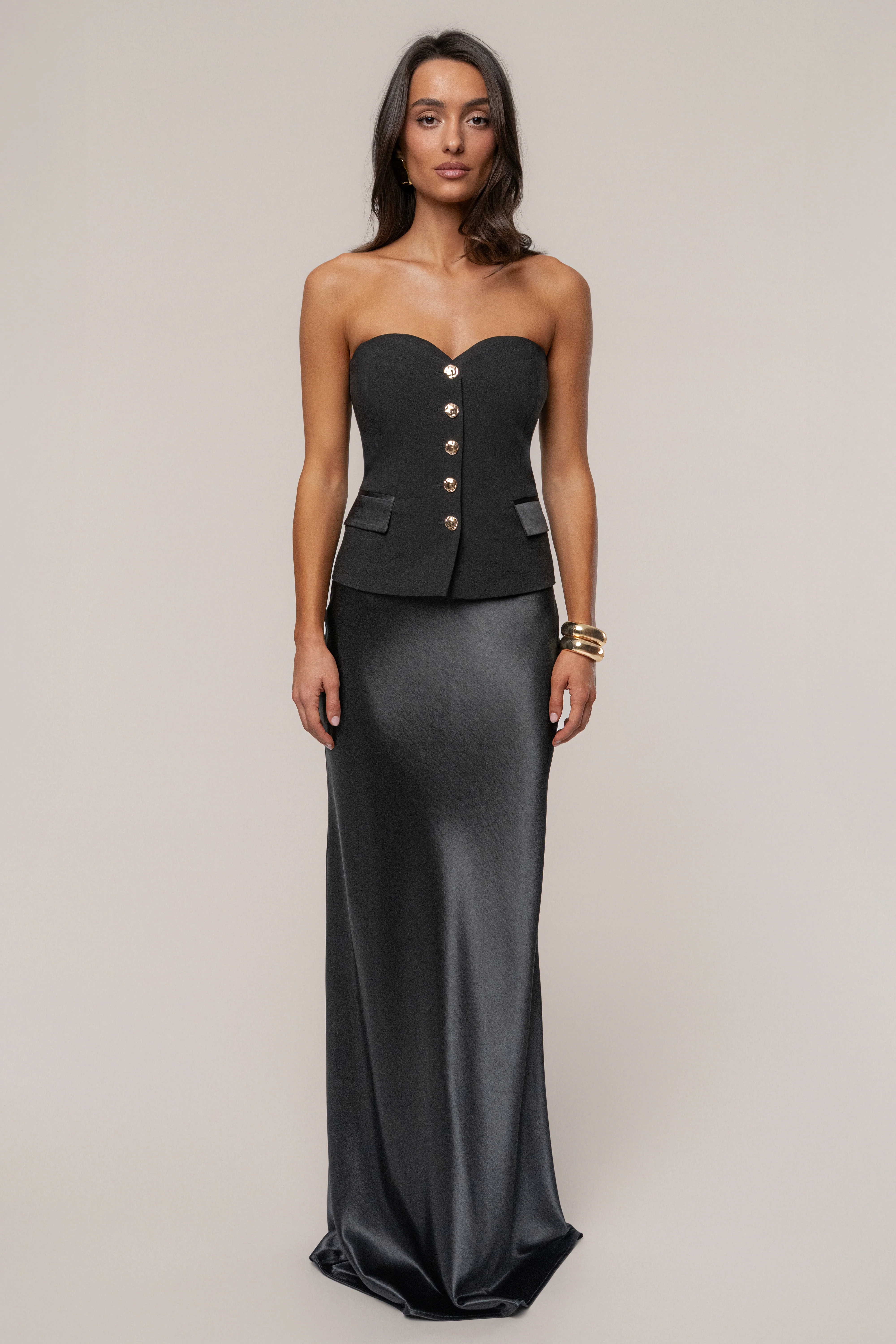 Black Tradition Satin Maxi Skirt