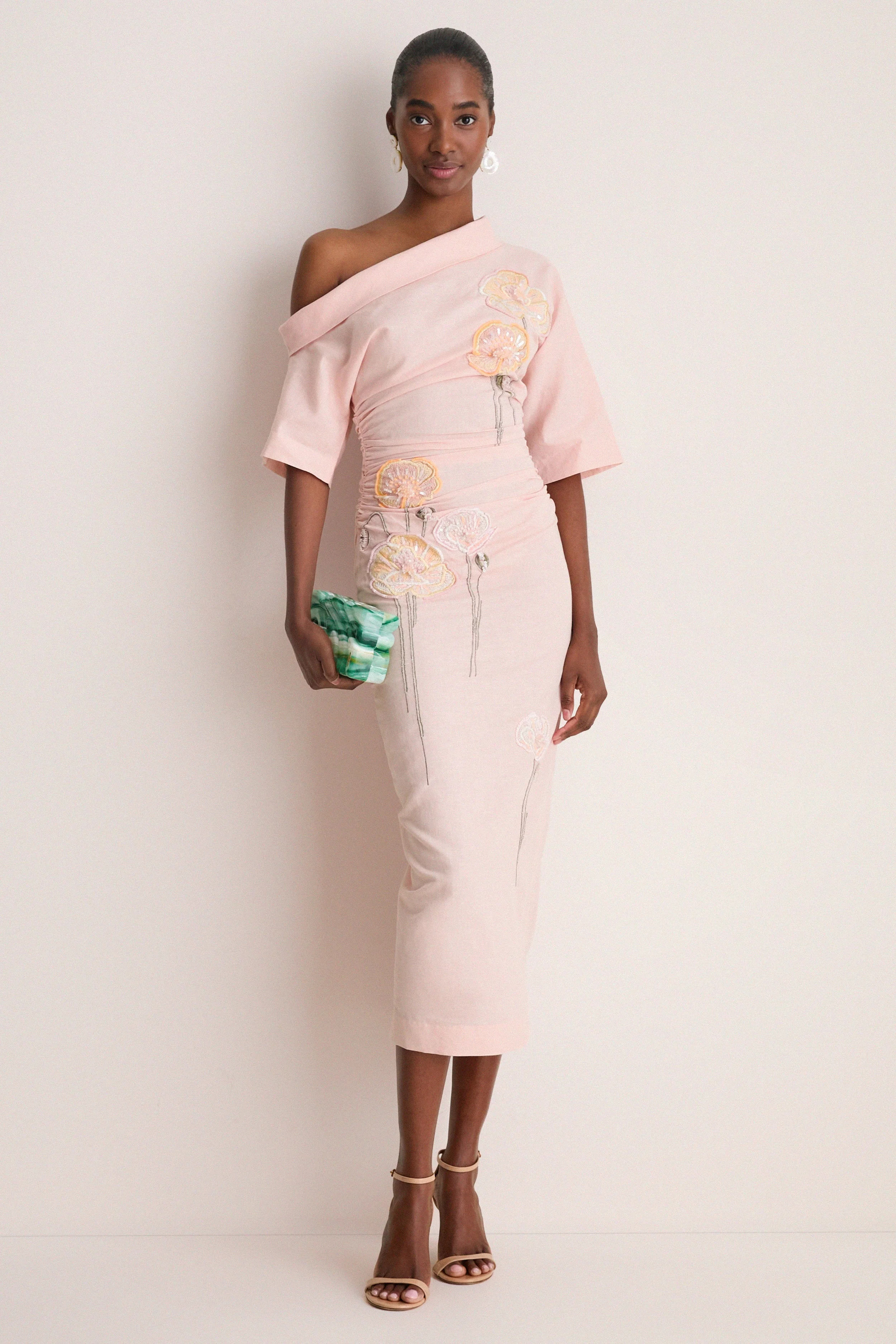 Pink with Embroidered Poppies Bowry Dress