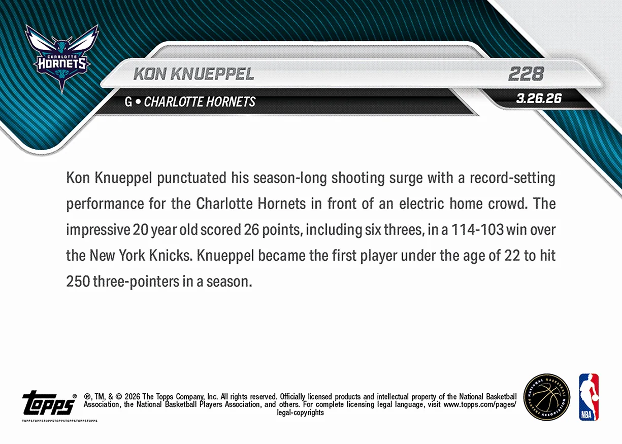 Kon Knueppel - 2025-26 NBA Topps NOW® - Card 228 - PR: 9611