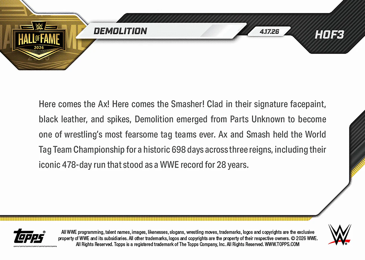 Demolition - 2026 WWE Topps NOW® - Card HOF3 - PR: 500
