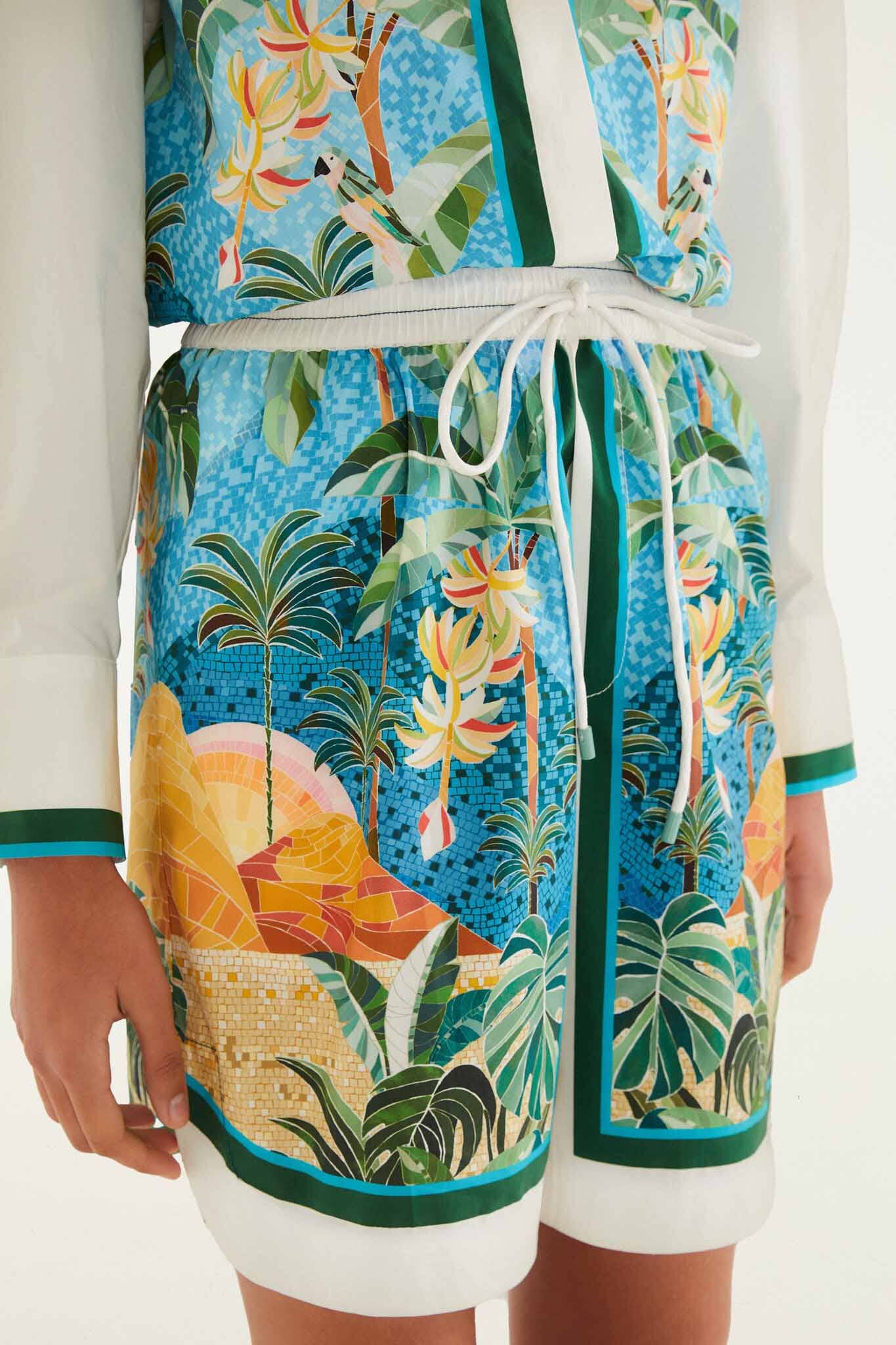 Multicolor Rio Mosaic Drawstring Pockets Shorts