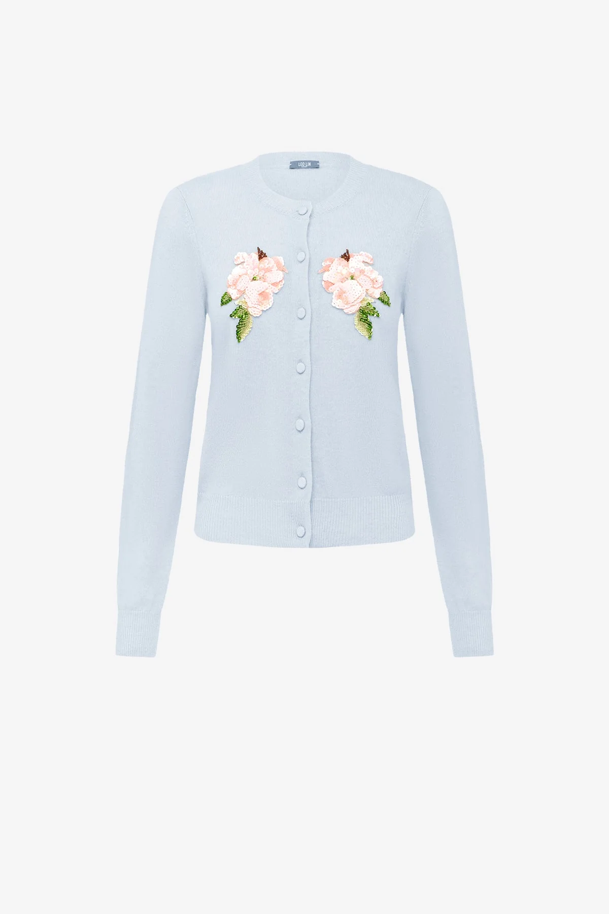 Claire Embellished Knit Cardigan - Ditsy Floral Print in Blue