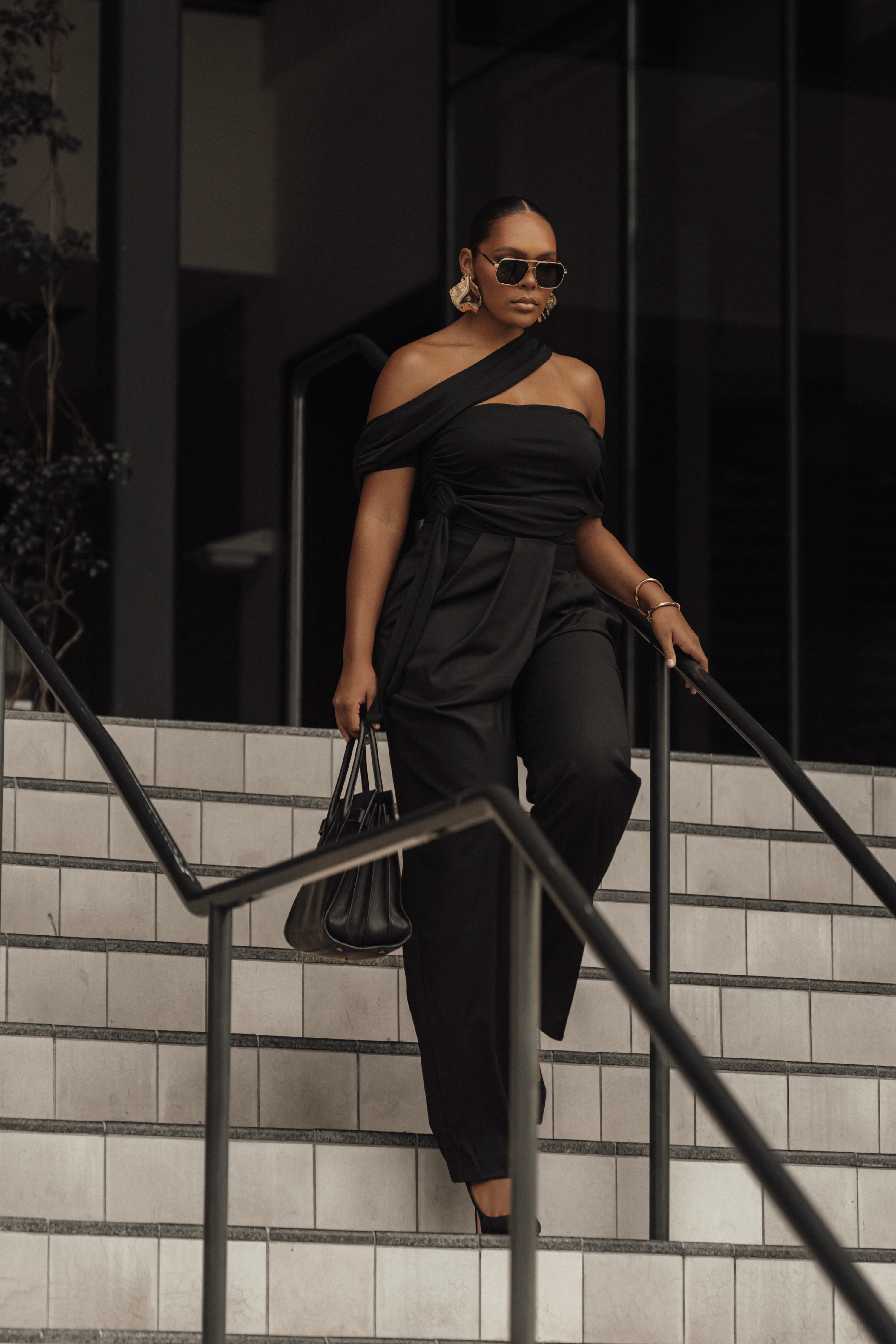 Black Above All Drape Bodysuit