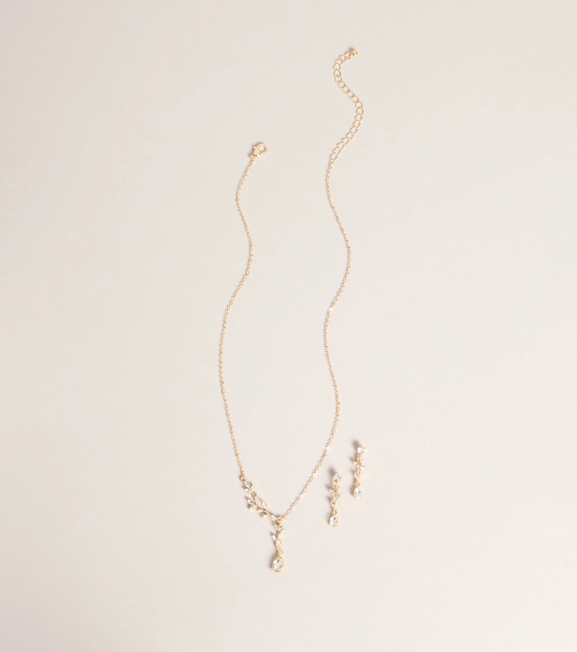 Soft Shine Rhinestone Leaf Necklace And Earrings Set