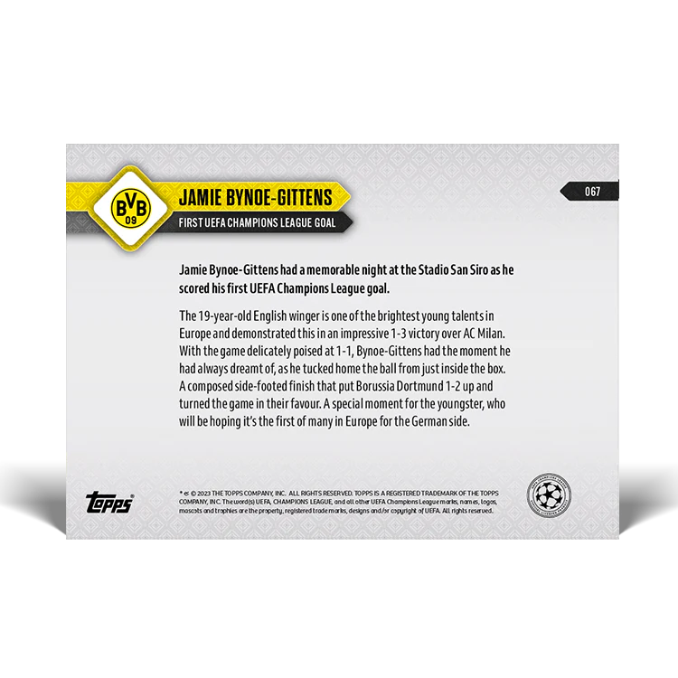 Topps UK - Jamie Bynoe-Gittens - First UEFA Champions League goal - UCL TOPPS NOW® Card #67