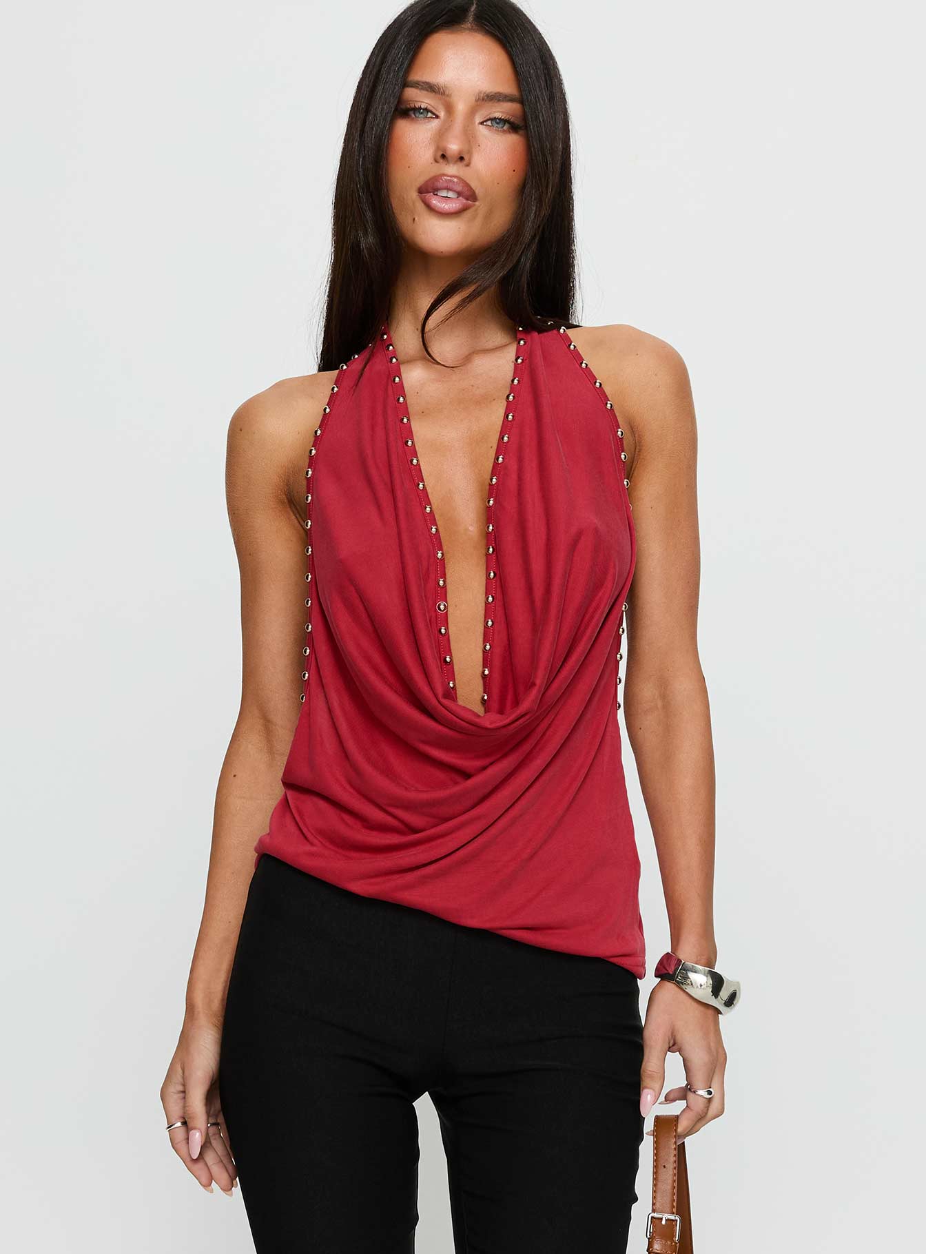 Khoda Studded Halter Top Burgundy