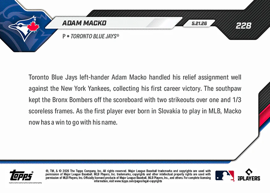 Adam Macko - 2026 MLB Topps NOW® - Card 228 - PR: 809