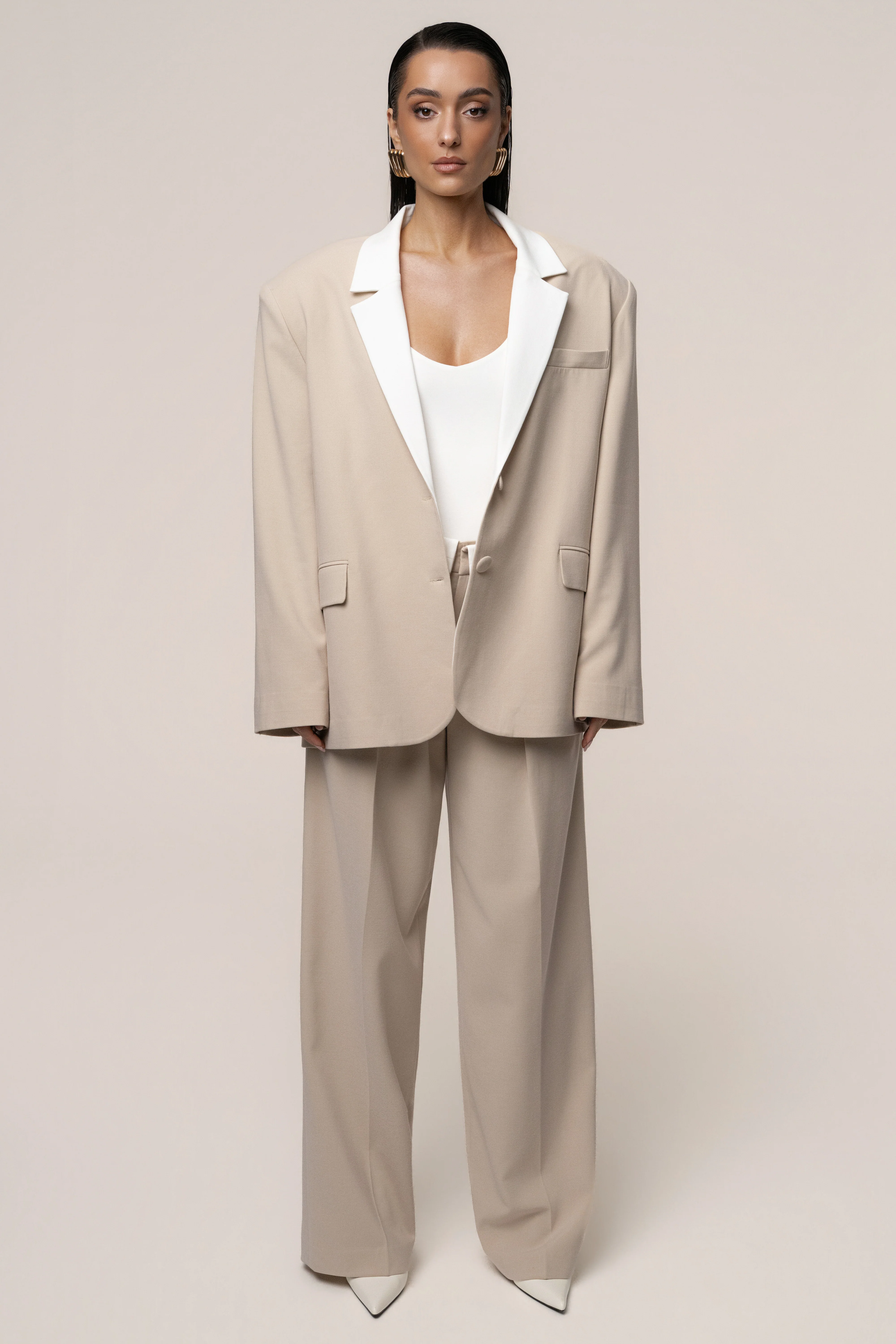 Beige/Ivory Command Pleat Trouser