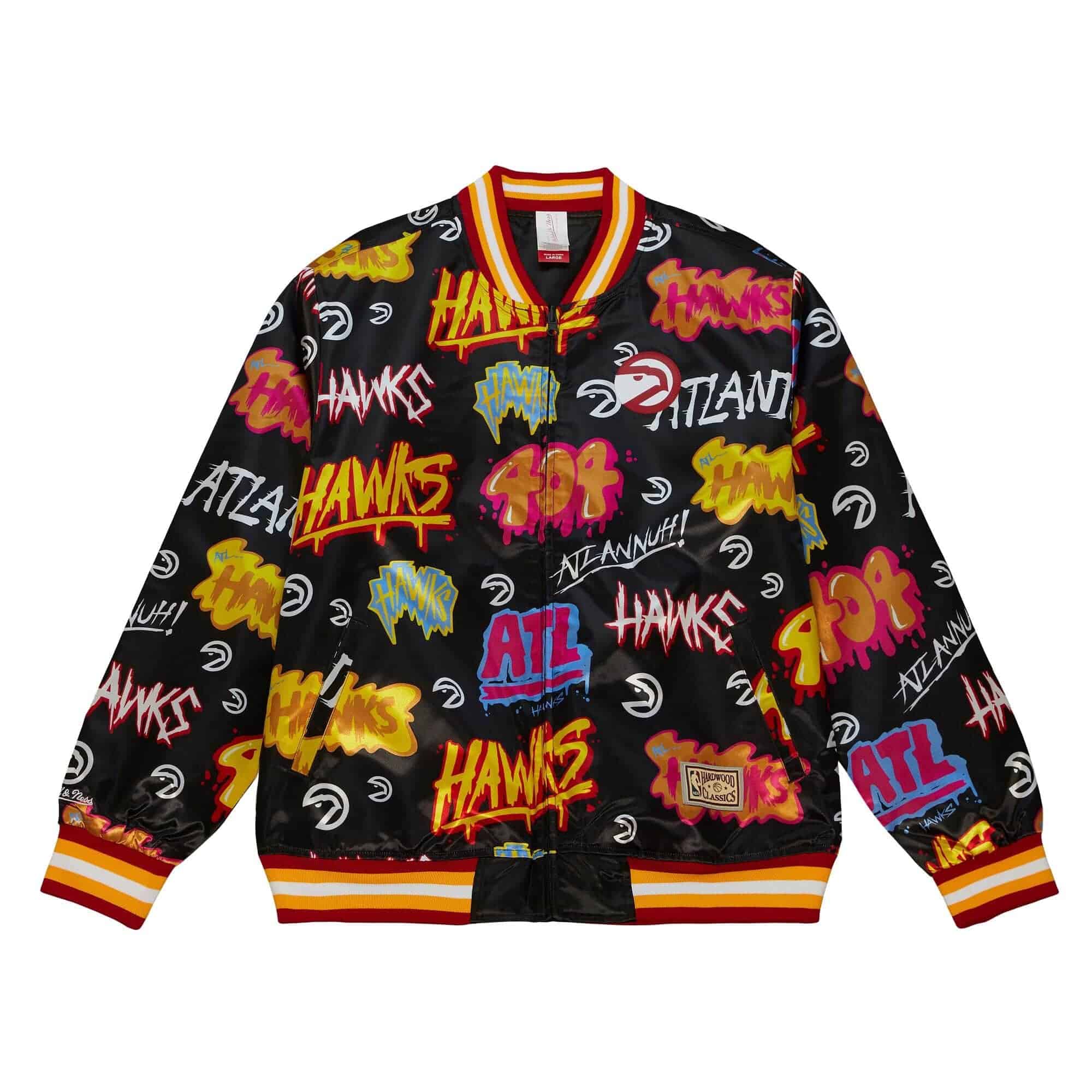 Atlanta Hawks Slap Sticker Reversible Lightweight Satin NBA Jacke Black
