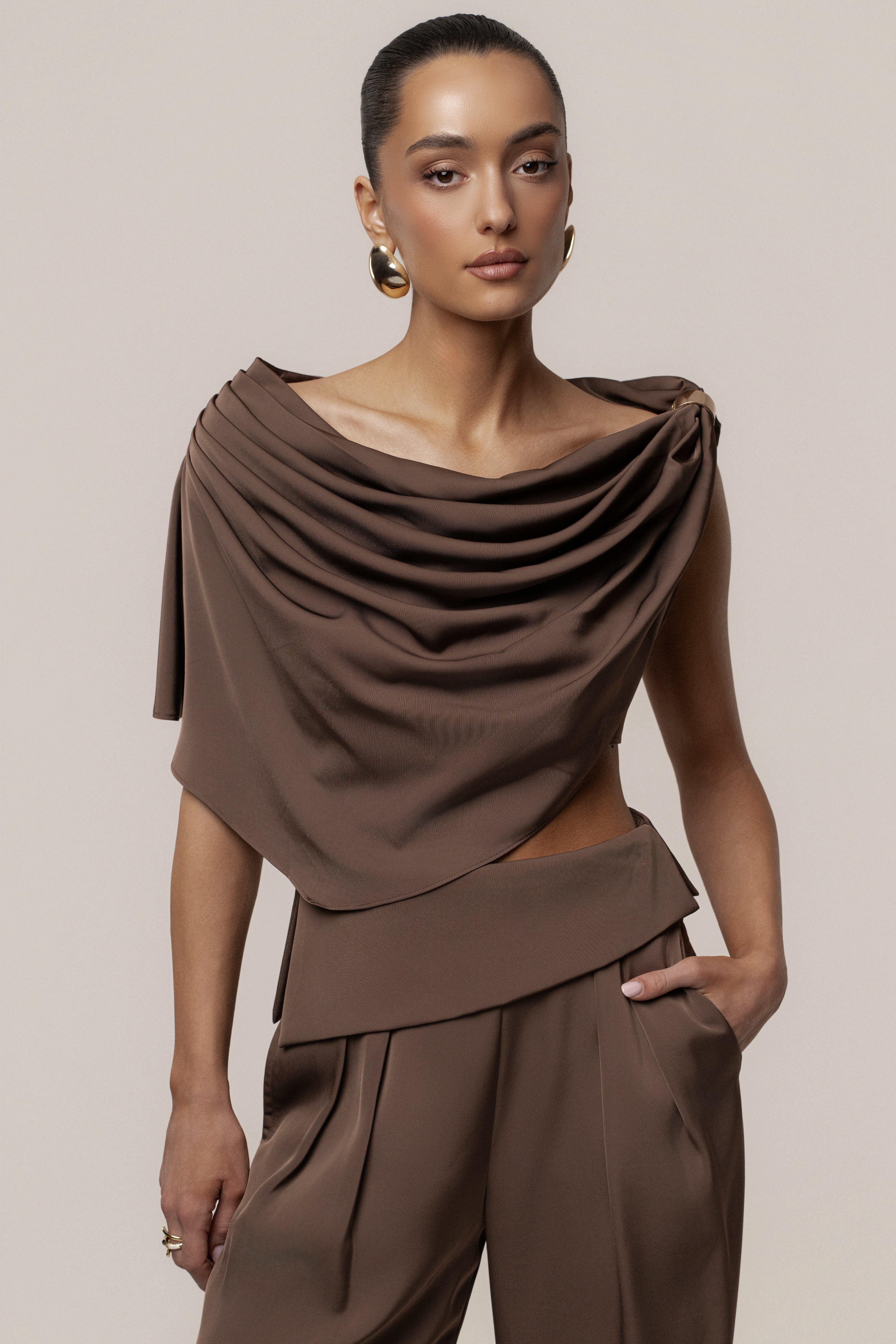 Chocolate Gleam and Glow Satin Top