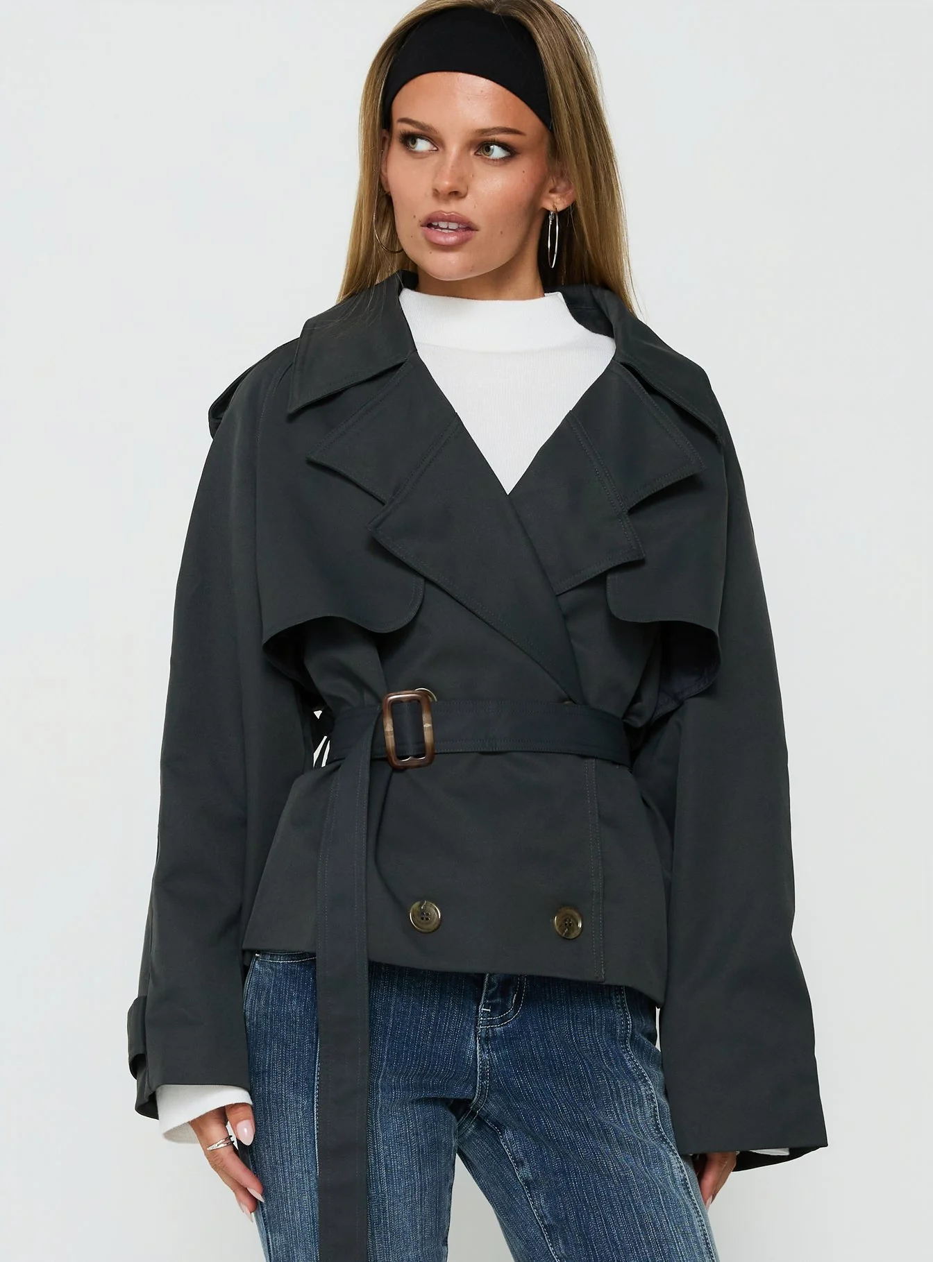 Eldora Cropped Trench Coat Slate Grey