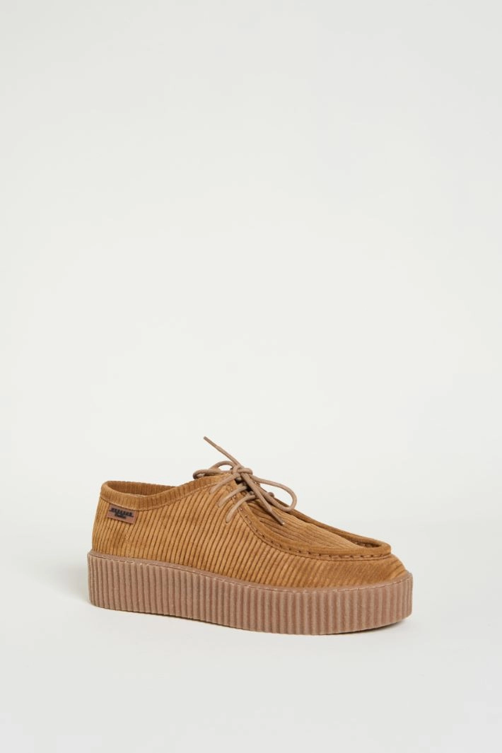 Fine-ribbed suede Derby shoes - CAMEL