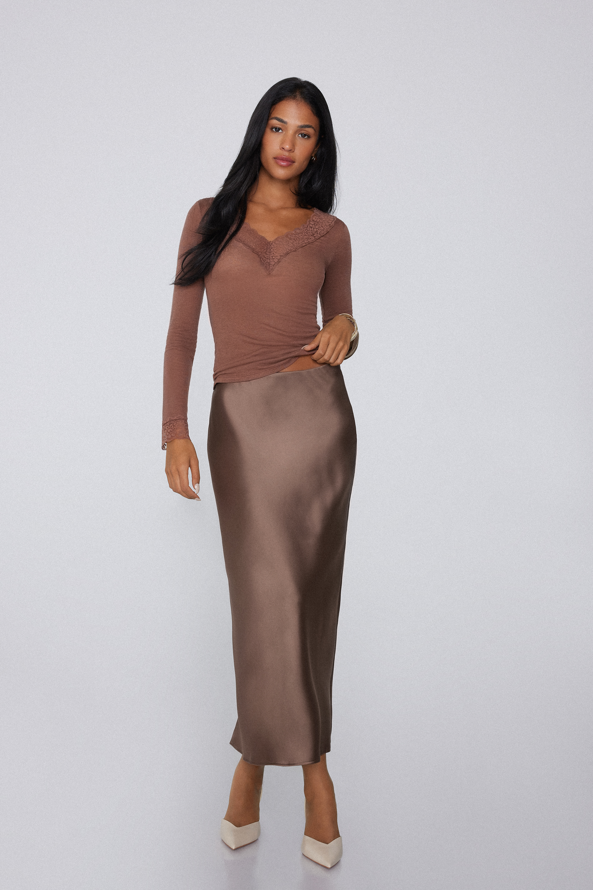 Lightweight Lace/Merino Wool Top with V-Neck