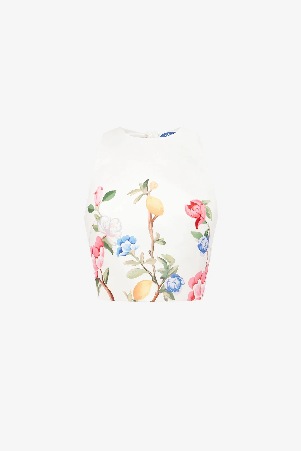 Ella Bow Backless Top - Lemon Vine Print in Snow
