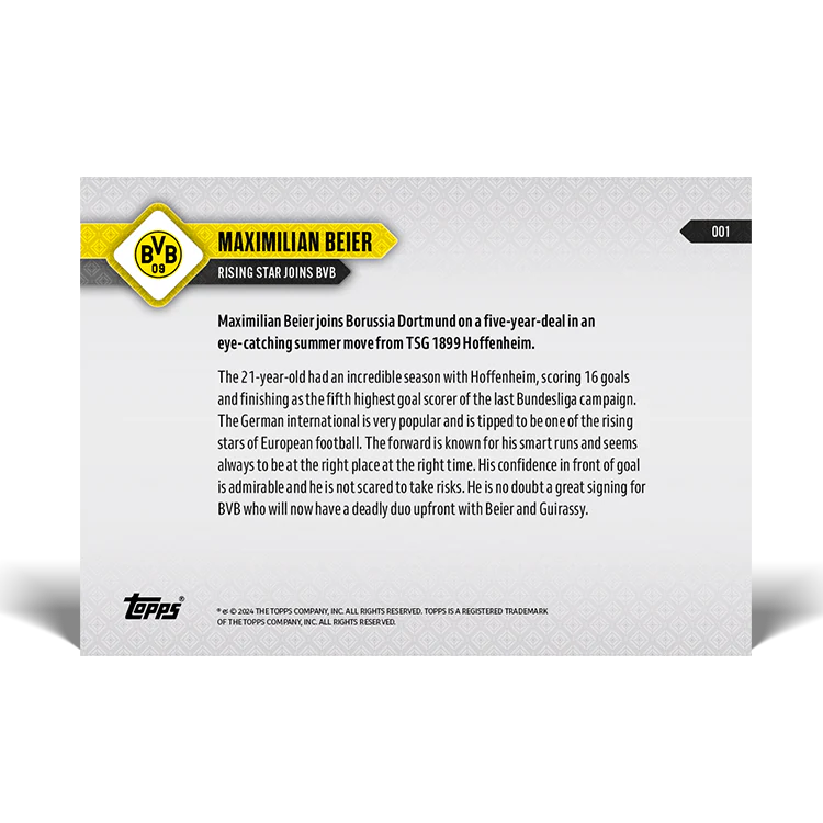 Maximilian Beier - Rising star joins BVB - BVB TOPPS NOW® Card 1