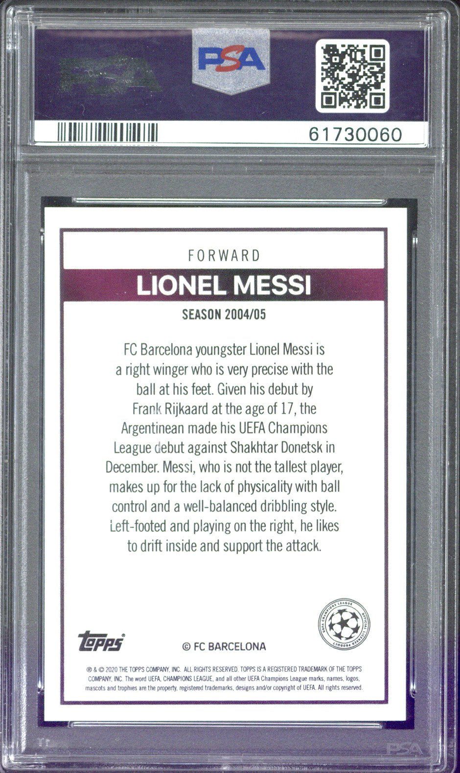 2020-21 Topps Lionel Messi The Lost Rookie Cards PSA 10