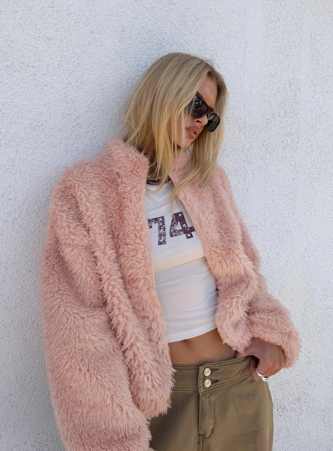 Jordynn Fleece Zip Through Jacket Dusty Pink