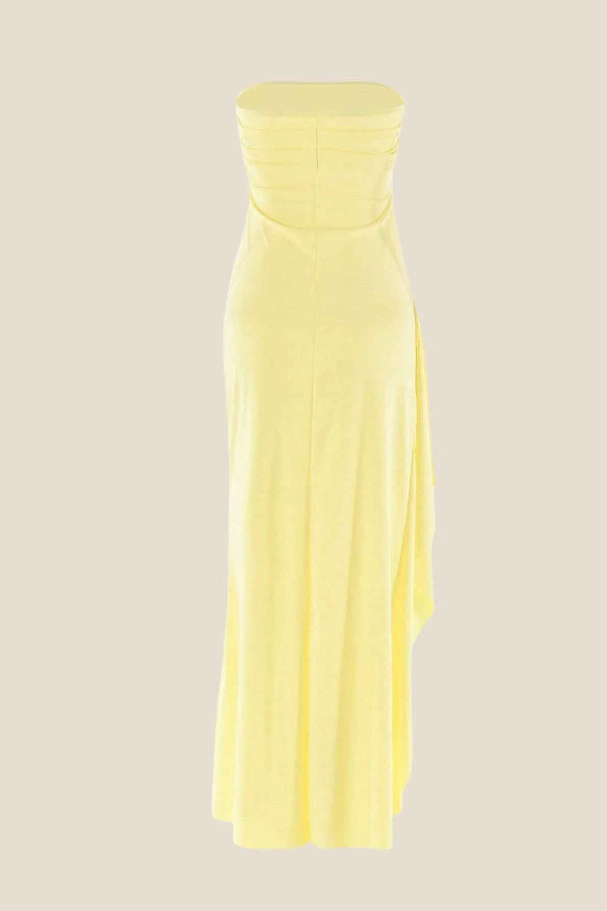 Strapless Yellow Pleated Long Dress with Slit