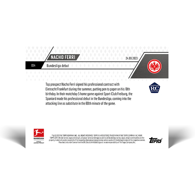 Topps UK - Nacho Ferri - Bundesliga debut - Bundesliga TOPPS NOW® Card #34