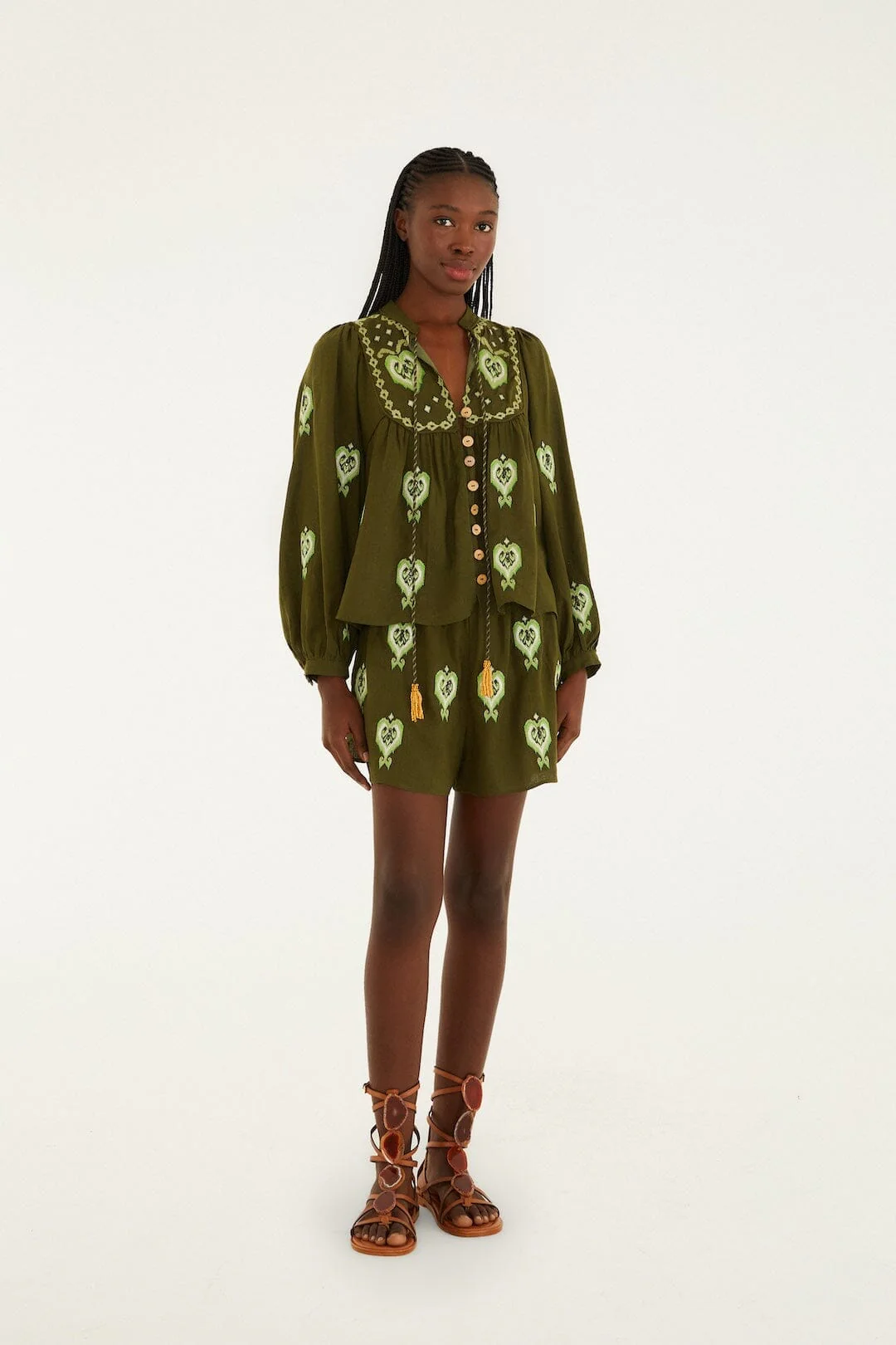 Green Heart Tapestry Embroidered Shorts