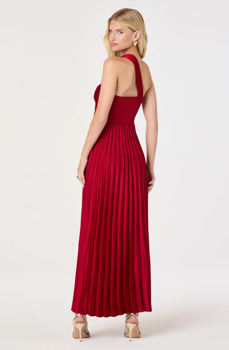 Rasya One-Shoulder Pleated Maxi Dress - Wine