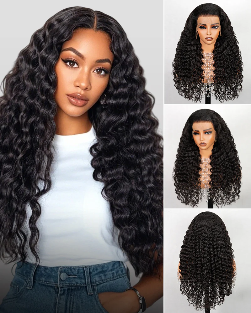 Ophirawig 13x4 Frontal Lace Deep Wave Wig Pre-cut Lace Natural Black Beginner Friendly