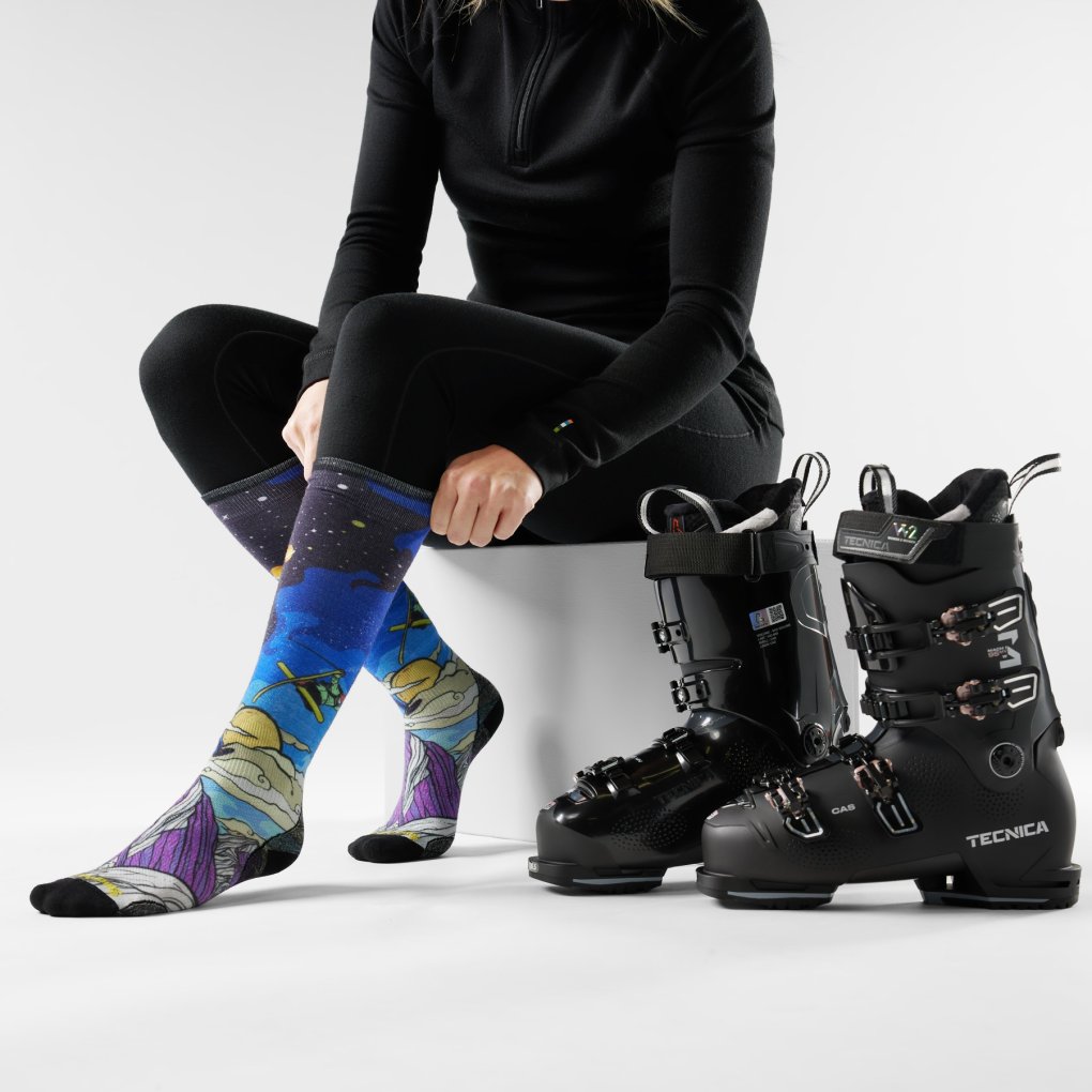 SmartWool Zero Cushion Galactic Ski Print OTC Ski Socks Women - 092 deep navy