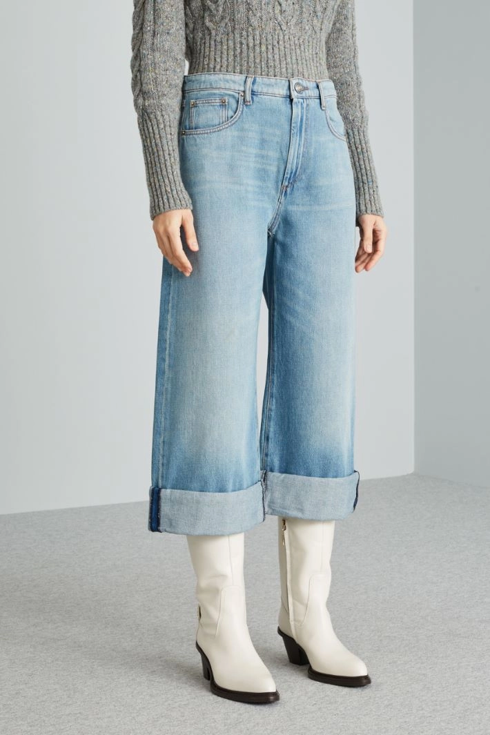Cropped turn-up jeans - DENIM LIGHT BLUE