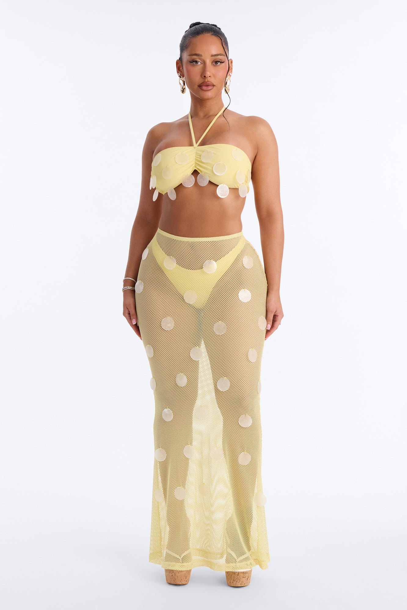 Sunshine State 3 Piece Bandeau Bikini Skirt Set - Yellow